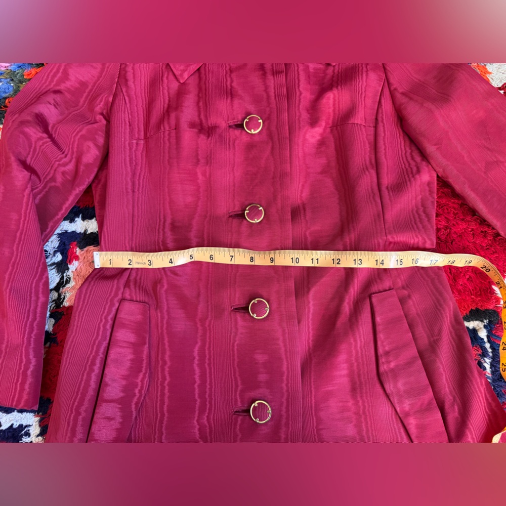60s Vintage Red Moire Coat Sz M - Picture 7 of 9
